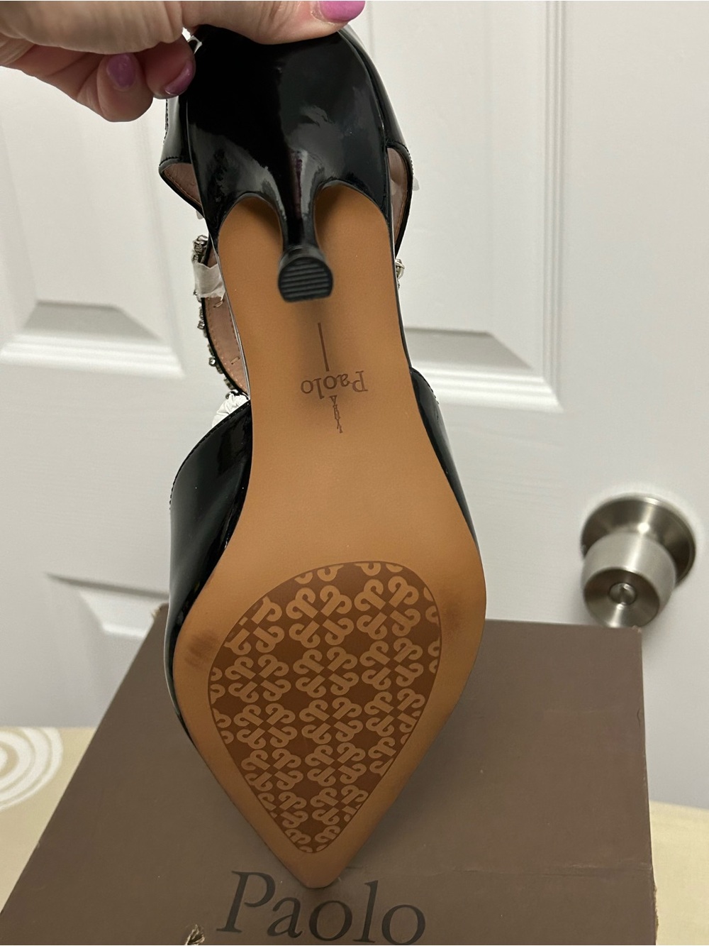 Paolo Black Patent Pointed Toe Embellished Slingback - Picture 7 of 9